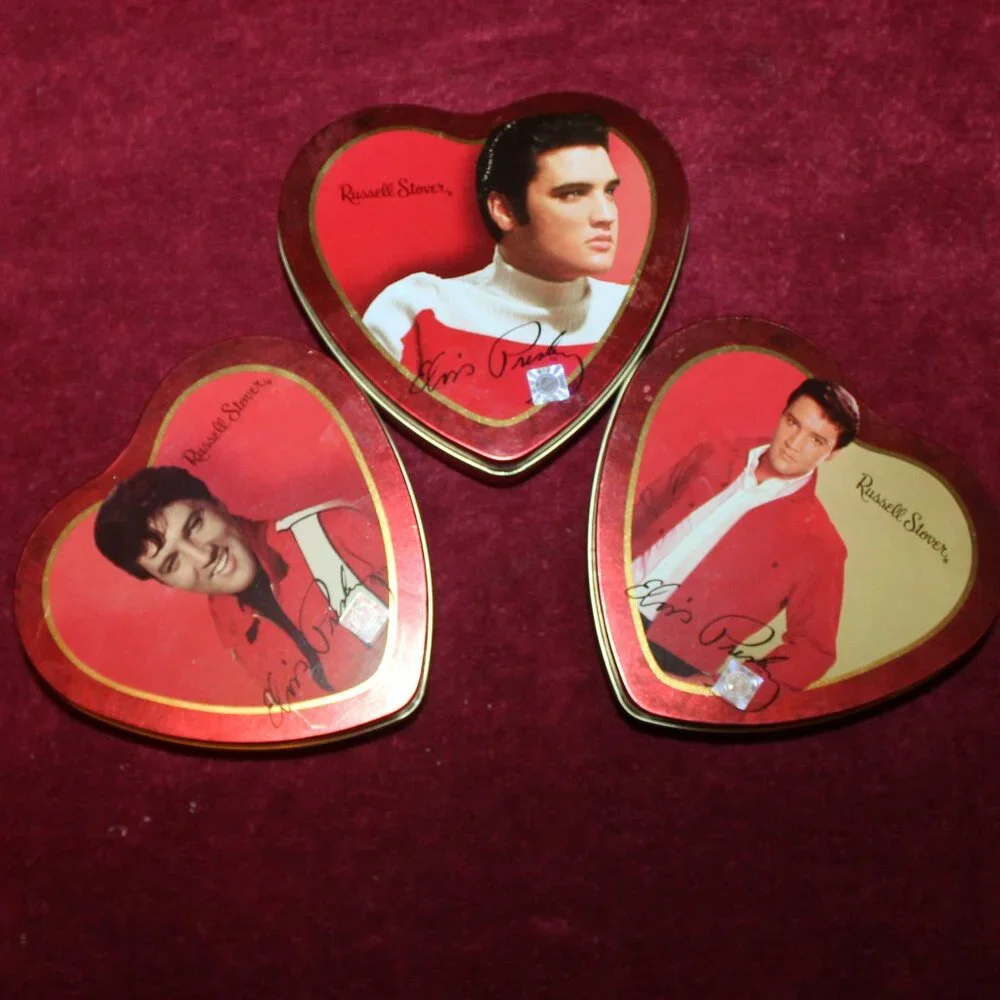 Vintage Russell Stover's Elvis Heart Shaped Candy Tins